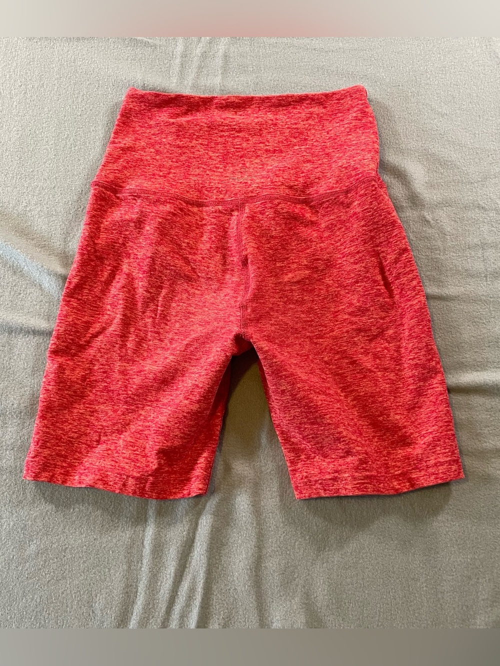 Beyond Yoga Spacedyed Heathered Red/Orange High-Waist Bike Shorts - Picture 2 of 5